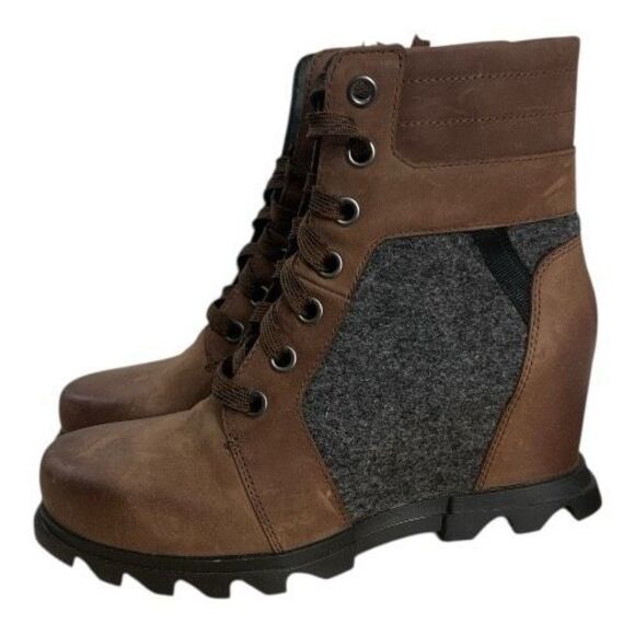 Sorel Joan of Arctic Wedge lll Lexie Brown Leather Boots Size 10 Black Winter - Picture 1 of 9